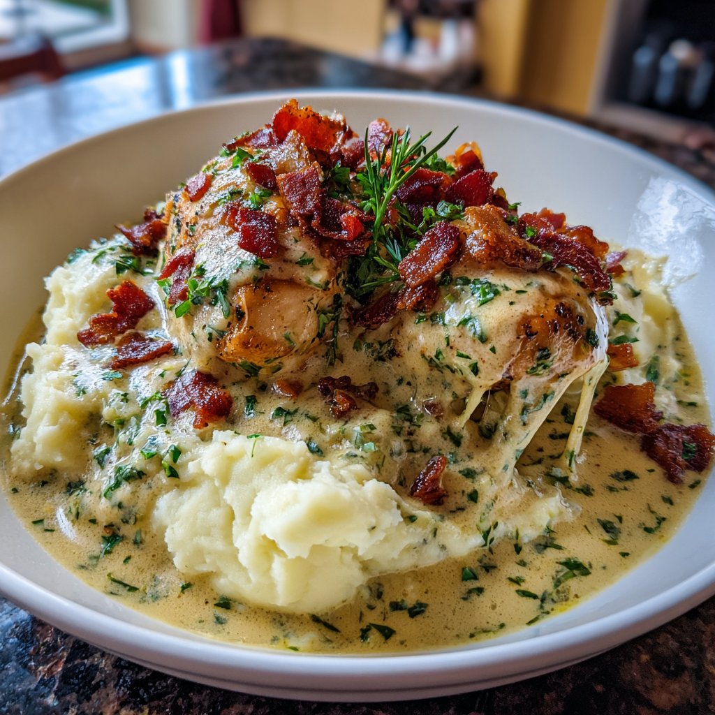 Creamy Herb Chicken with Mashed Potatoes and Bacon