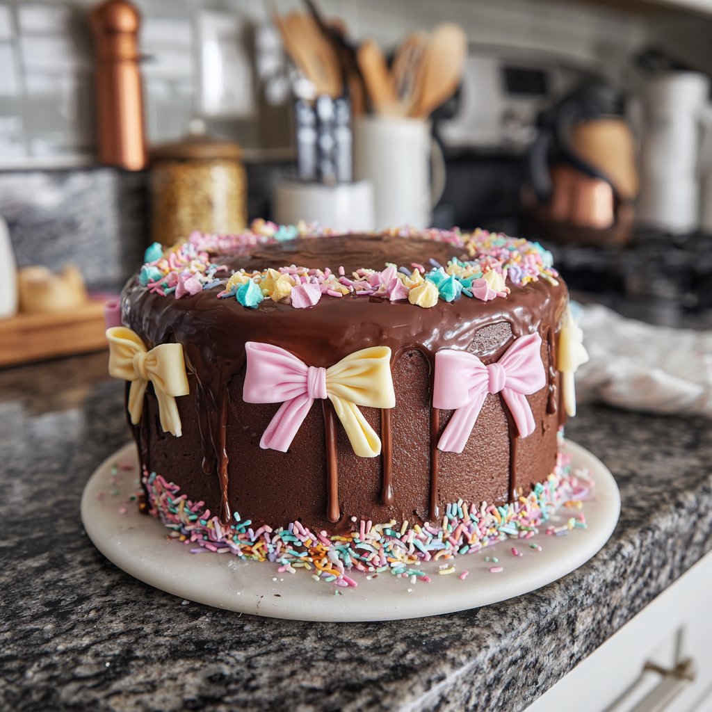 Chocolate Birthday Cake with Bows