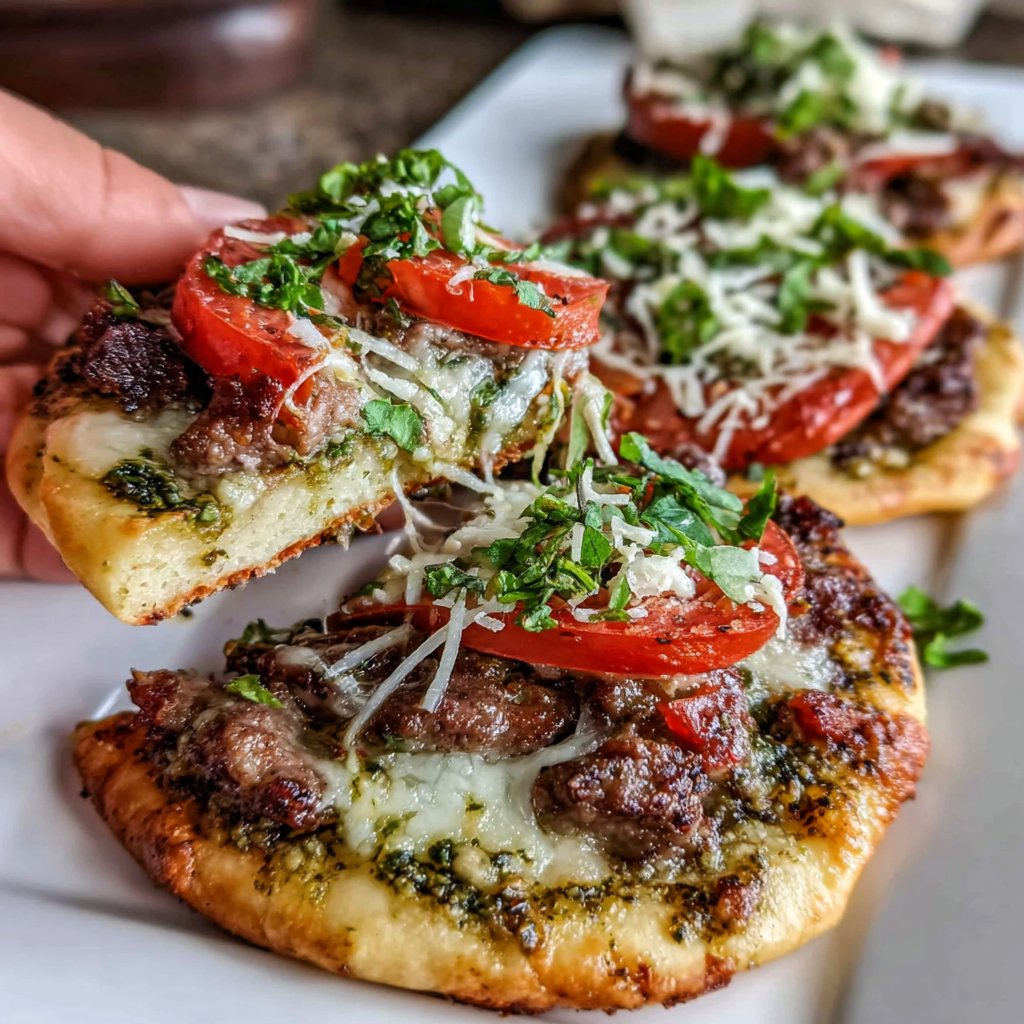 Pesto Hamburger Flatbreads