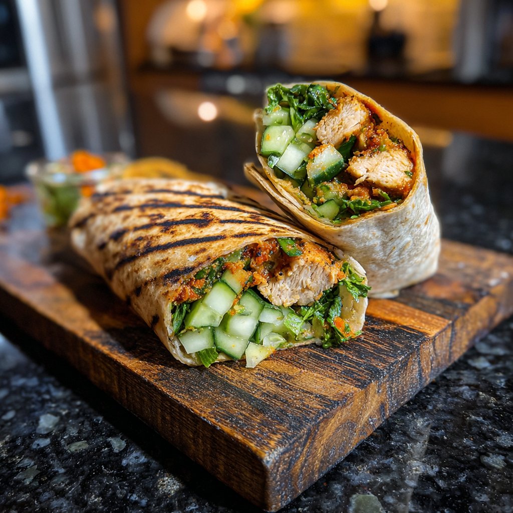 Mediterranean Chicken and Cucumber Wrap